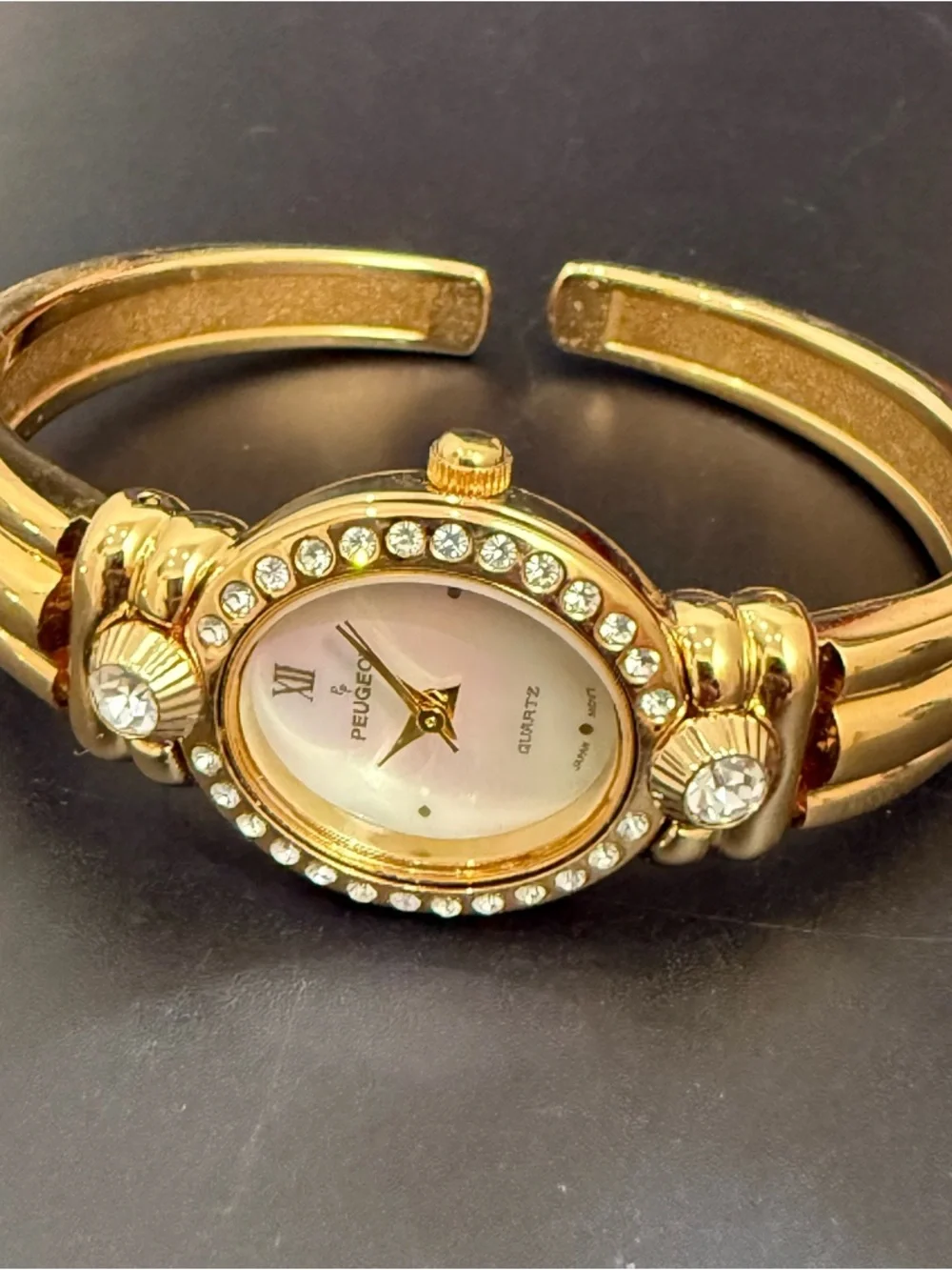 Vintage PEUGEOT Gold-tone Interchangeable Bezels & Studs Rhinestones Watch - Picture 5 of 13